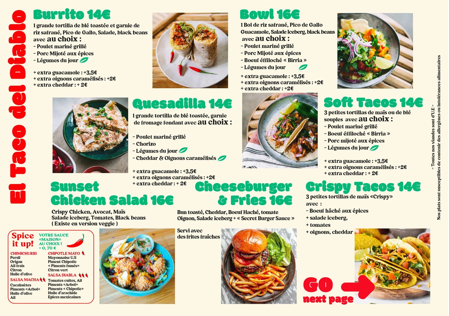 Menu El Taco del Diablo 2026